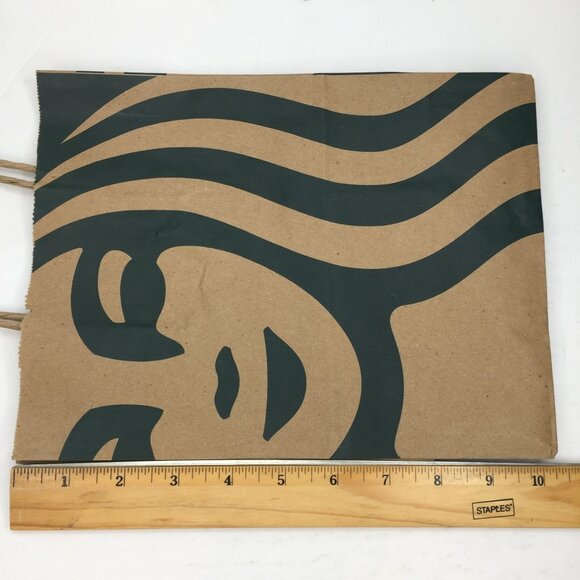 Starbucks Mermaid Environmental Eco-Friendly Brown Black Paper Bag With Handles - Picture 7 of 9